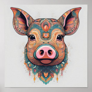 Färgglad Boho Bohemer Pig Fantasifull Väggkonst