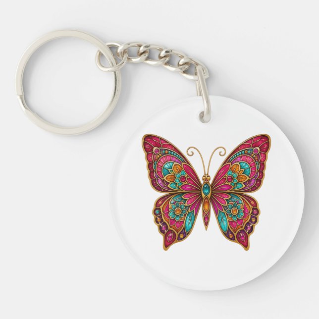 Färgglad Boho Mandala Fjäril Akryl Nyckelring (Framsidan)