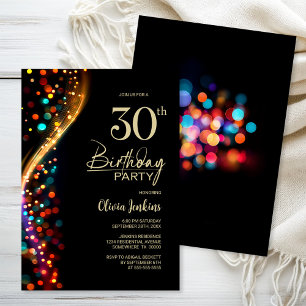 Färgglad Bokeh 30-års födelsedagsfest Inbjudningar