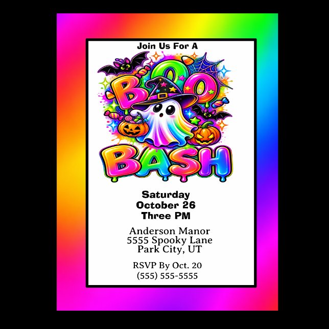 Färgglad Boo Bash Halloweenfest Inbjudningar (Colorful Boo Bash Halloween Party Invitation For Children.)