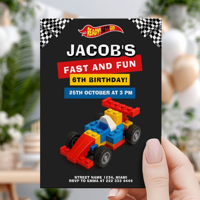 Färgglad Brick Racer Födelsedag Inbjudningar (Skapare uppladdad)
