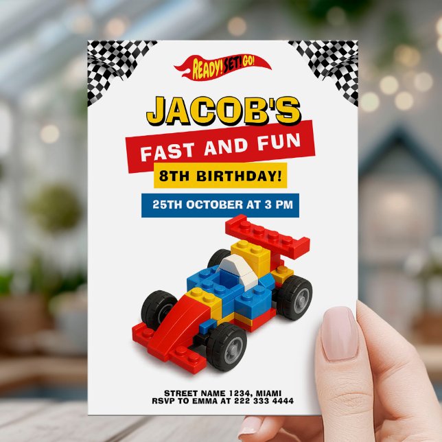 Färgglad Brick Racer Robotik Födelsedag Inbjudningar (Skapare uppladdad)