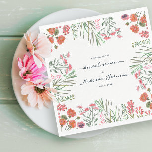 Färgglad Bröllopsdusch-inbjudan med Vilda Blommor Pappersservett
