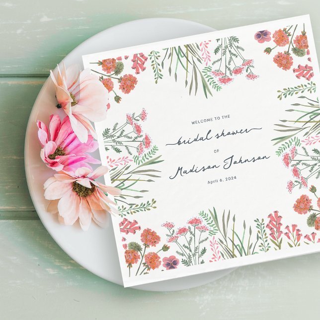 Färgglad Bröllopsdusch-inbjudan med Vilda Blommor Pappersservett (Colorful Wildflower Bridal Shower Invitation Napkins)