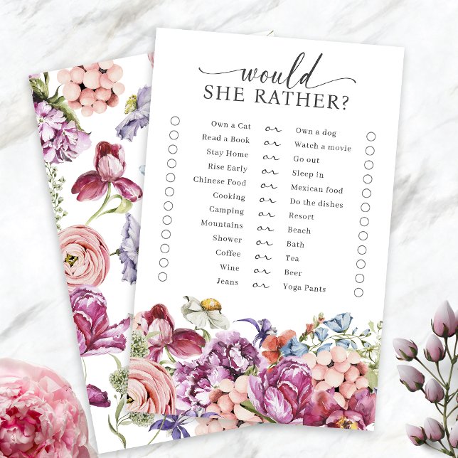 Färgglad Bröllopsduschlek (Colorful Jewel Tone Wildflower  Would She Rather Bridal Shower Game by Painted Paperie
)