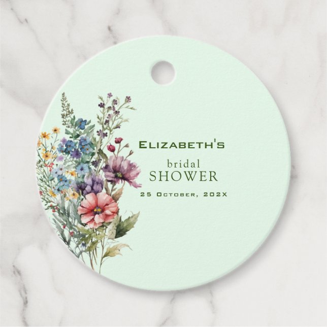 Färgglad Bröllopsfest med Vilda Blommor Gåvor Etiketter (Framsida)