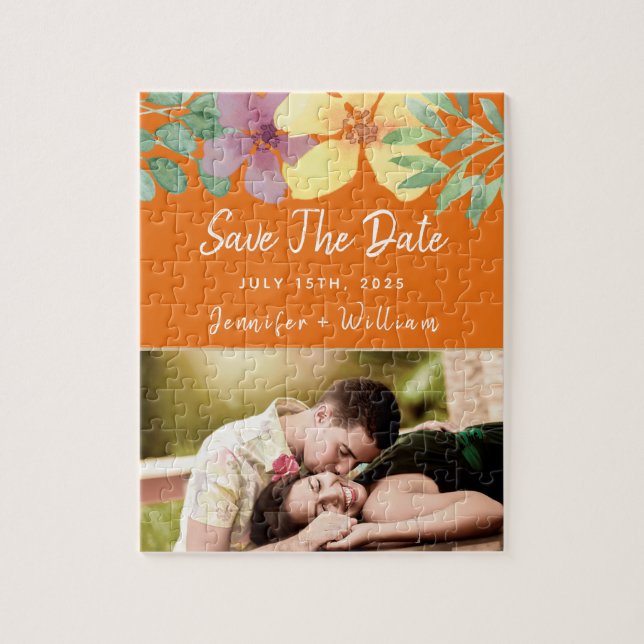 Färgglad bröllopsinbjudan Save The Date Pussel (Vertikal)