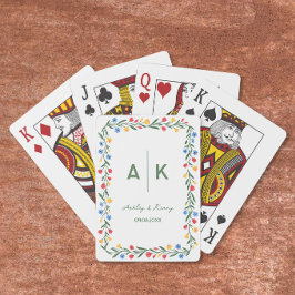 Färgglad Bröllopsmonogram med Folkkonst och Vilda  Casinokort