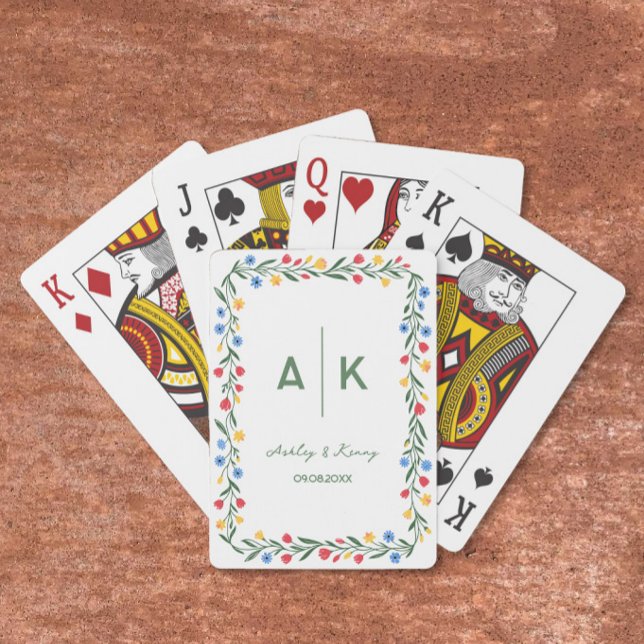 Färgglad Bröllopsmonogram med Folkkonst och Vilda  Casinokort (Skapare uppladdad)