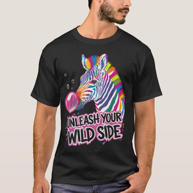 Färgglad bubblegummi-sebra Roligt Djur T Shirt (Framsida)