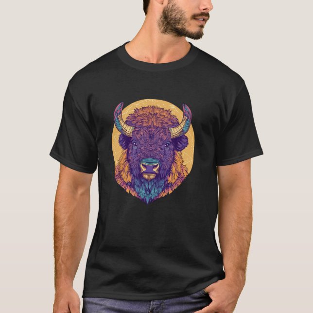 Färgglad buffelhuvud mandala konst t shirt (Framsida)