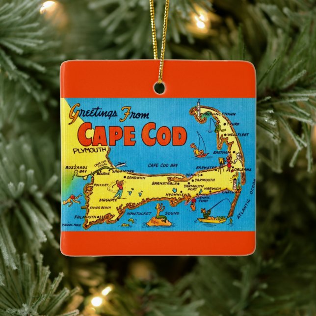 Färgglad Cape Cod-karta-ornament Julgransprydnad Keramik (Träd)