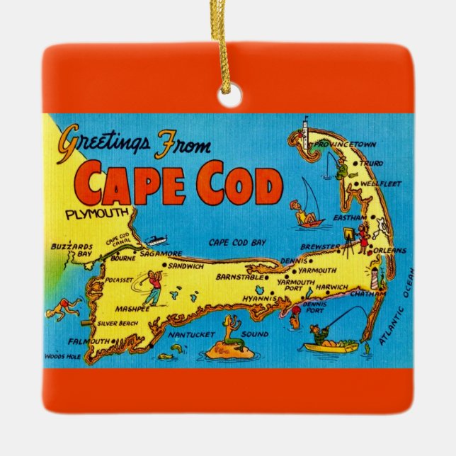 Färgglad Cape Cod-karta-ornament Julgransprydnad Keramik (Framsida)