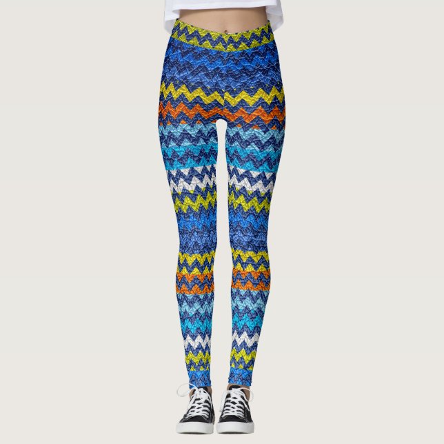 Färgglad Chevron Modernt Läder #3 Leggings (Framsida)