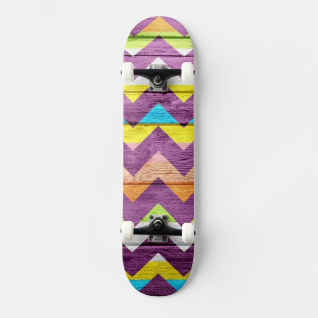 Färgglad Chevron Trä Abstrakt #4 Skateboard Bräda 19,5 Cm (Framsida)