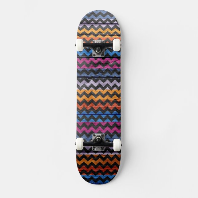 Färgglad Chevron Trä Abstrakt #5 Skateboard Bräda 20 Cm (Framsida)