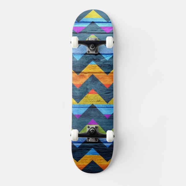 Färgglad Chevron Träabstrakt Old School Skateboard Bräda 21,6 Cm (Framsida)
