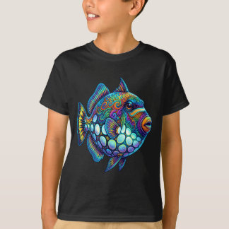 Färgglad clown triggerfisk abstrakt hav konstverk t shirt