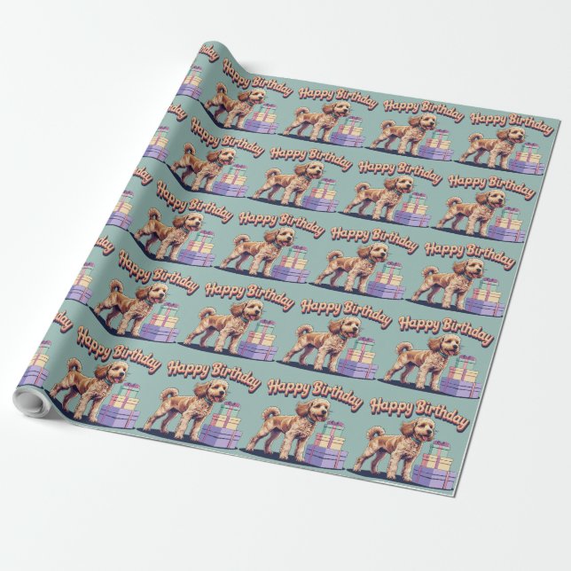 Färgglad Cockapoo Hund Presentpapper (Utrullad)