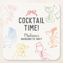 Färgglad Cocktailfest Retro Möhippa Underlägg Papper Kvadrat