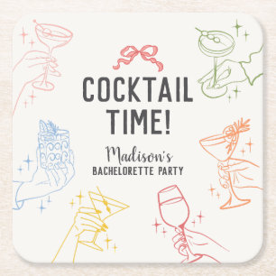 Färgglad Cocktailfest Retro Möhippa Underlägg Papper Kvadrat