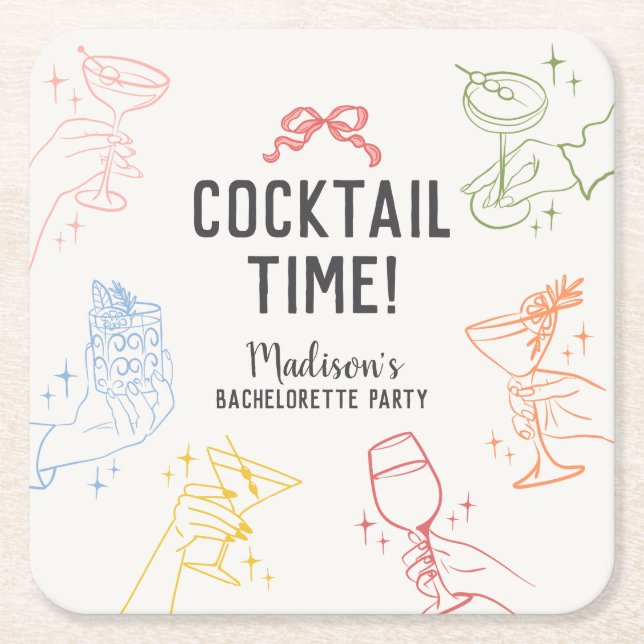 Färgglad Cocktailfest Retro Möhippa Underlägg Papper Kvadrat (Framsidan)