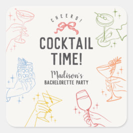 Färgglad Cocktailfest Retro Sjungande möhippa Kuve Fyrkantigt Klistermärke