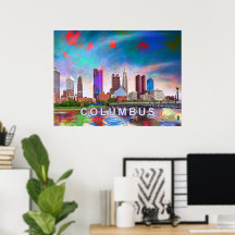 Färgglad Columbus Ohio Siluett Abstrakt Konst