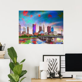 Färgglad Columbus Ohio Siluett Abstrakt Konst Poster