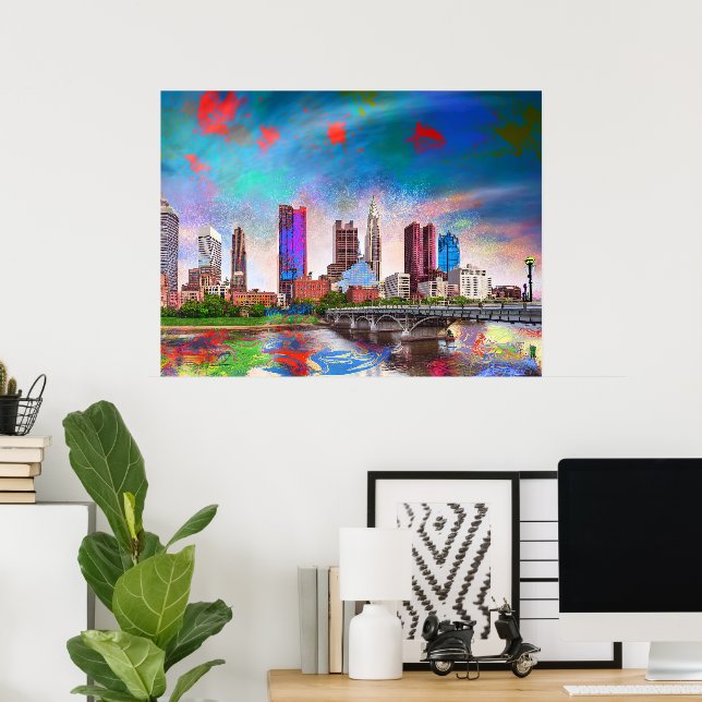 Färgglad Columbus Ohio Siluett Abstrakt Konst Poster (Hemmakontoret)