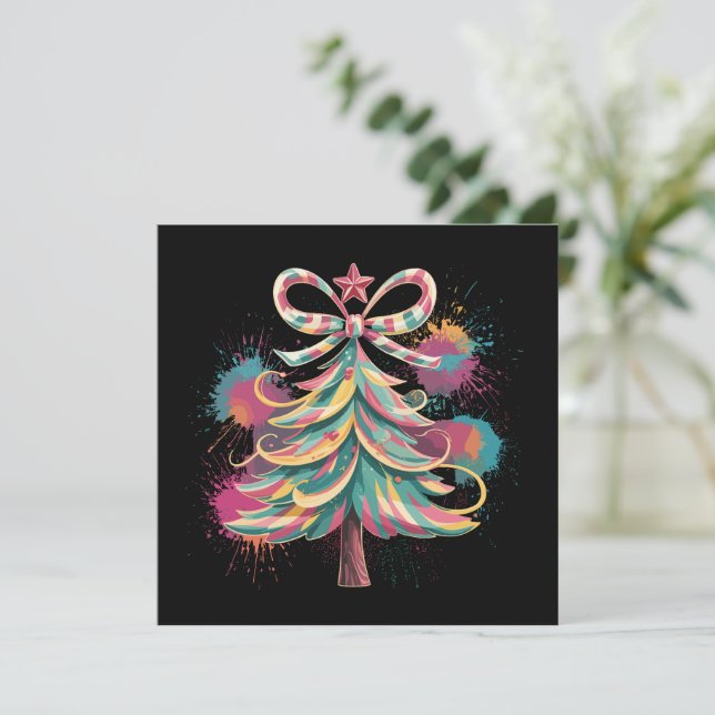 Färgglad Coquette Julgran Preppy Rosa Jul Julkort (Stående Fram)