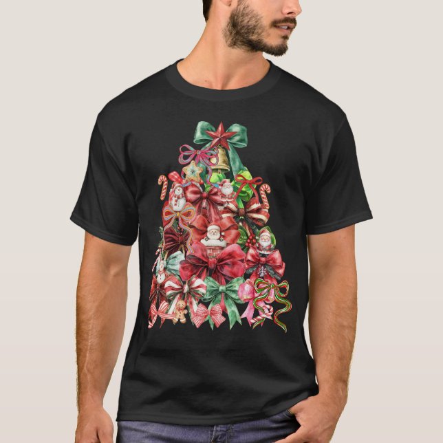 Färgglad Coquette Julgran Preppy Rosa  T Shirt (Framsida)