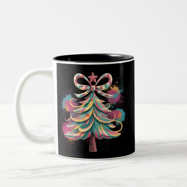 Färgglad Coquette Julgran Preppy Rosa Xmas Två-Tonad Mugg (Vänster)