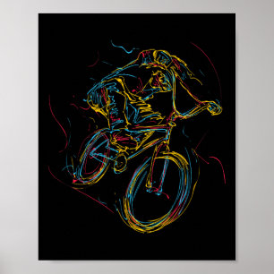 Färgglad cyklist Silhuett cyklist mountainbike Poster