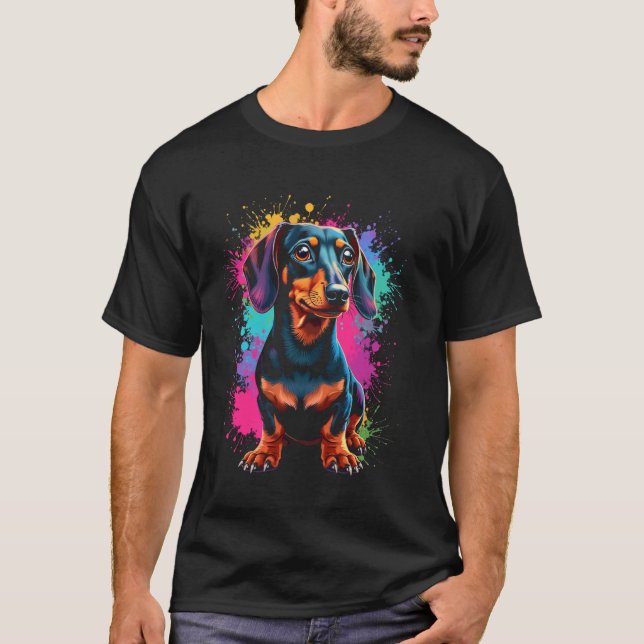Färgglad dachshund-konst t shirt (Framsida)