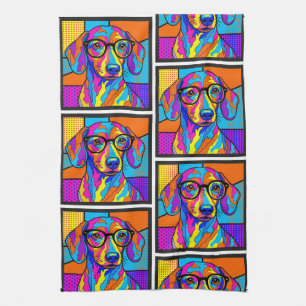 Färgglad Dachshund Pop Art Kökshandduk