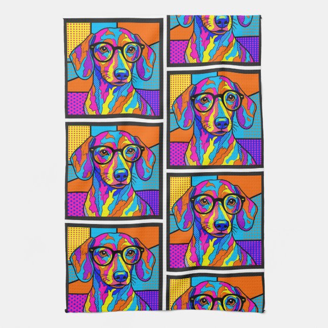 Färgglad Dachshund Pop Art Kökshandduk (Vertikal)