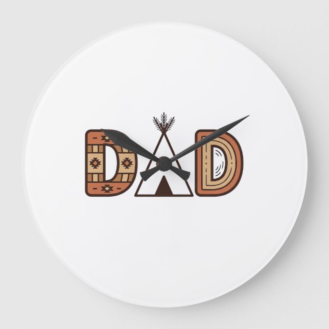 Färgglad Dad Teepee Bokstavsskjorta Design_1 Stor Klocka (Framsida)
