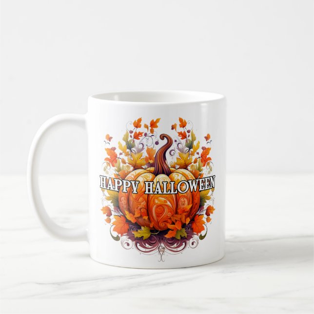 Färgglad Dekorativ Höst Halloween Pumpa Kaffemugg (Vänster)