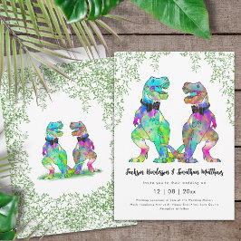 Färgglad Dinosaurie Gay Bröllop T-Rex Två Brudgumm Inbjudningar