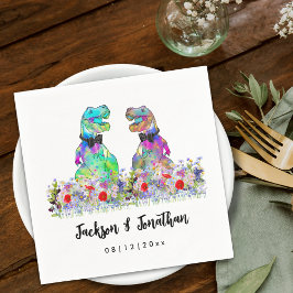 Färgglad Dinosaurie Gay Bröllop T-Rex Två Brudgumm Pappersservett