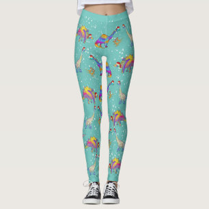 Färgglad dinosaurie jul leggings
