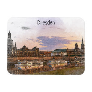 Färgglad Dresden Tyskland Elbe Panorama Utsikt Magnet