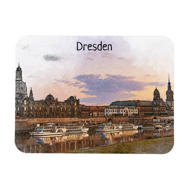 Färgglad Dresden Tyskland Elbe Panorama Utsikt Magnet (Horisontell)