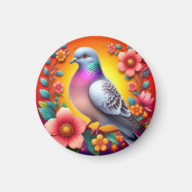Färgglad duva omgiven av livfulla blommor magnet (Framsidan)