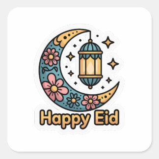 Färgglad Eid Mubarak halvmåne dekal Fyrkantigt Klistermärke