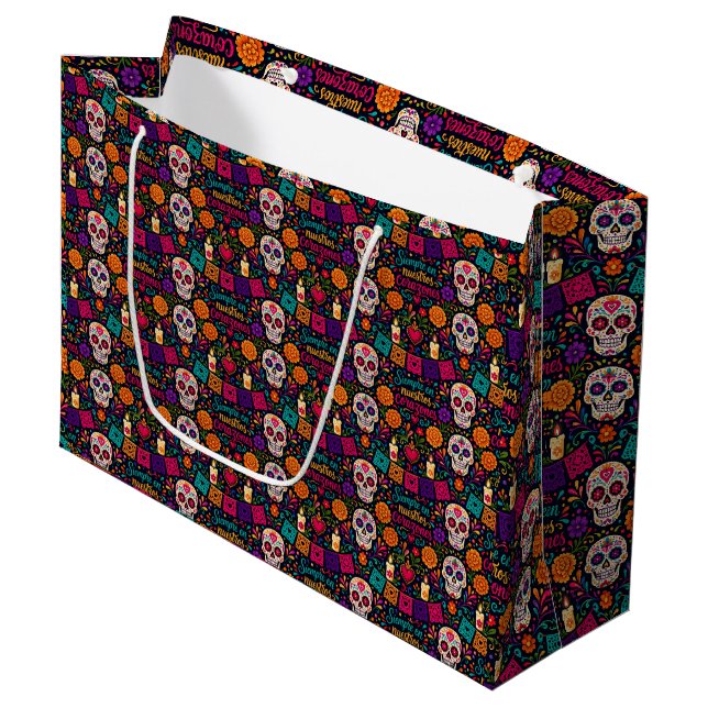 Färgglad El Día de los Muertos Blommig Socker Skal (Framsidan Vinklad)