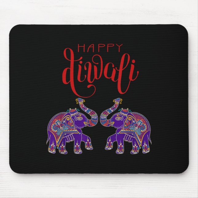 Färgglad Elefant Glad Deepavali Diwali För Hindu Musmatta (Framsidan)