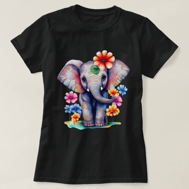Färgglad elefant med blommor t shirt (Design framsida)