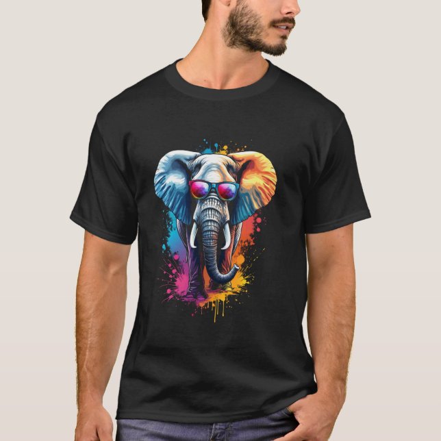 Färgglad elefant t shirt (Framsida)